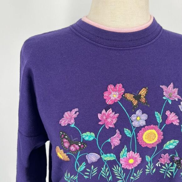 Vintage 90s Flowers Grandma Morning Sun Sweatshirt Made in USA Large - Picture 2 of 9